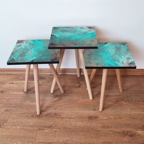 Hanah home 3Shp57 - Blue BlueGreyBeige Nesting Table (3 Pieces) Cene
