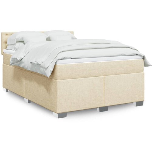 vidaXL Box spring postelja z vzmetnico krem 140x190 cm blago Cene