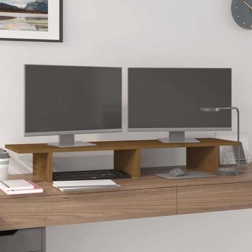  Stojalo za zaslon medeno rjavo 100x27x15 cm trdna bor Slike