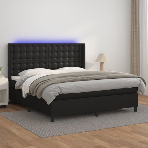 VidaXL Krevet box spring s madracem LED crni 160x200cm od umjetne kože Slike