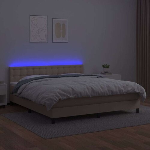  Krevet box spring madrac LED cappuccino 180x200cm umjetna koža Slike