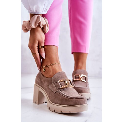 Kesi Elegant shoes on a pillar with a golden decoration beige Harmell Slike