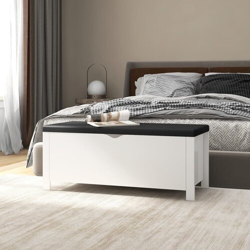 vidaXL &Scaron;katla z blazino bela 105x40x45 cm iverna plo&scaron;ča Cene
