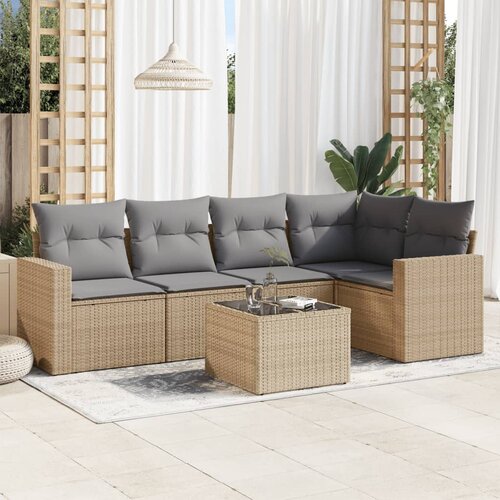 VidaXL 6-dijelni set vrtnih sofa s jastucima bež od poliratana Slike