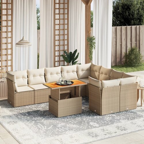 vidaXL 10-dijelni set vrtnih sofa s jastucima bež od poliratana Cijene