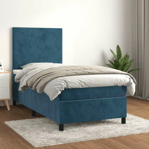 Box spring postelja z vzmetnico temno modra 90x200 cm žamet, (20898994)