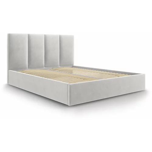 Mazzini Beds svetlo siva žametna zakonska postelja Juniper, 180 x 200 cm