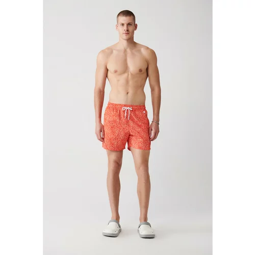 Avva Men's Orange Quick Drying Floral Printed Standard Size Custom Boxed Swimsuit Marine Shorts