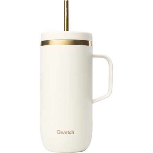Qwetch Termos šalica Cold Cup s ručkom 600 ml - pješčana i zlatna Cene
