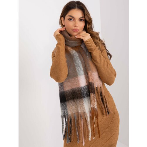 Fashion Hunters Brown-gray women's checkered scarf Slike
