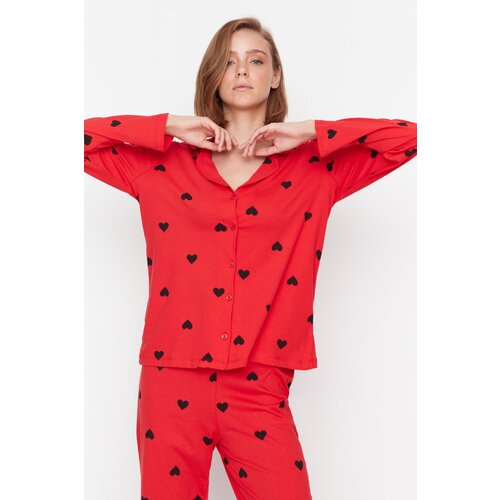 Trendyol Red Heart Pattern Knitted Pajamas Set Cene