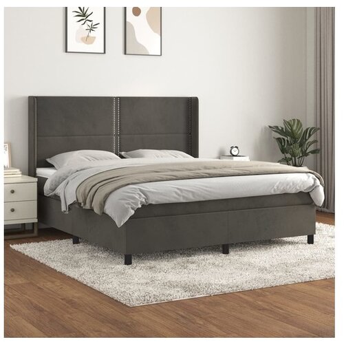  Box spring postelja z vzmetnico temno siva 180x200 cm žamet Slike