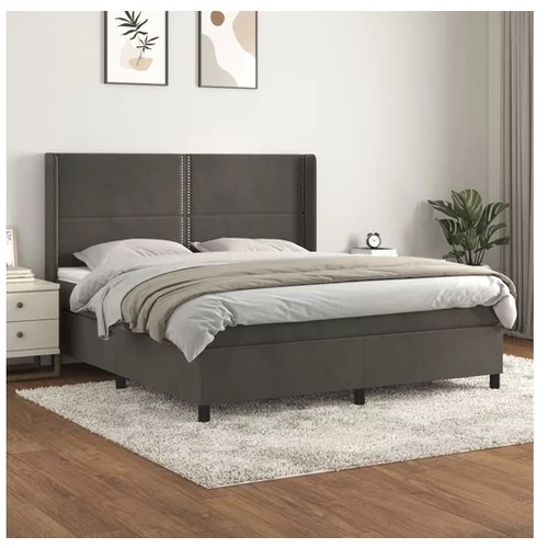 Den Box spring postelja z vzmetnico temno siva 180x200 cm žamet