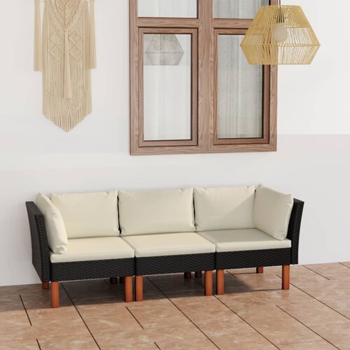 The Living Store Vrtni kavč trosed z blazinami črn poli ratan - Vrtni Kavč, (21477194) Slike