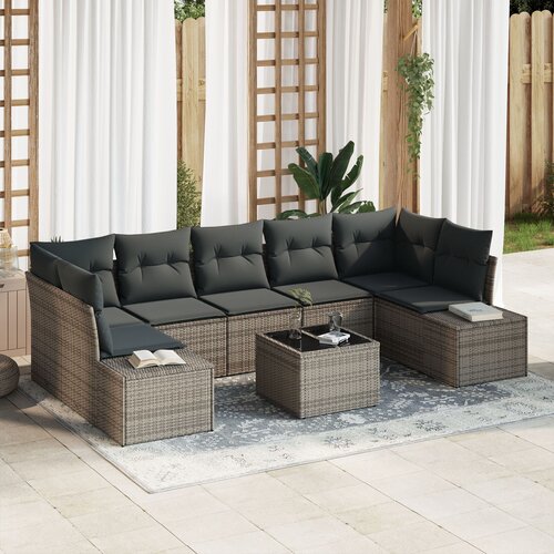 vidaXL 8-delni set vrtne sofe s jastučićima siva Poly Rattan Cene