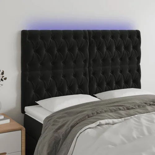 vidaXL LED posteljno vzglavje črno 144x7x118/128 cm žamet