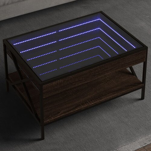 vidaXL Klubska mizica z neskončnimi LED rjavi hrast 70x50x38 cm Cene