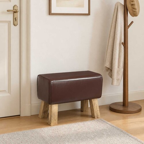  Klupa 60 x 30 x 45 cm Prava koža Tamno smeđa Cijene