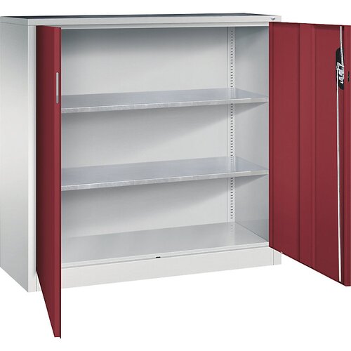 C+P Delavniška stranska omarica s krilnimi vrati, VxŠxG 1200 x 1200 x 400 mm, svetlo sive / rubinasto rdeče barve Cene