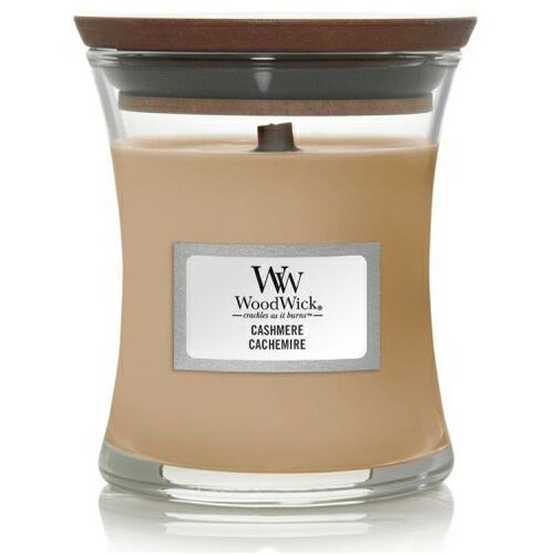 WoodWick Cashmere di&amp;scaron;eča sveča z lesenim stenjem 85 g Slike