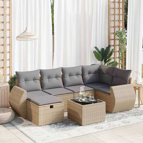 vidaXL 7-dijelni set vrtnih sofa od poliratana s jastucima bež Cijene