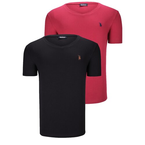 Dewberry DUAL SET T8568 V-NECK MENS T-SHIRT-BLACK-BURGUNDY Slike