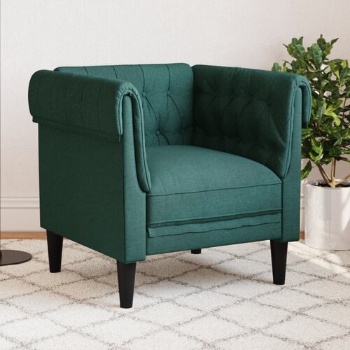  The Living Store Fotelj chesterfield temno zelena tkanina - Chesterfield Fotelj, (21447976) Slike