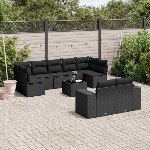  10-dijelni set vrtnih sofa s jastucima crni od poliratana Crna 83 x 62 x 69 cm Cene
