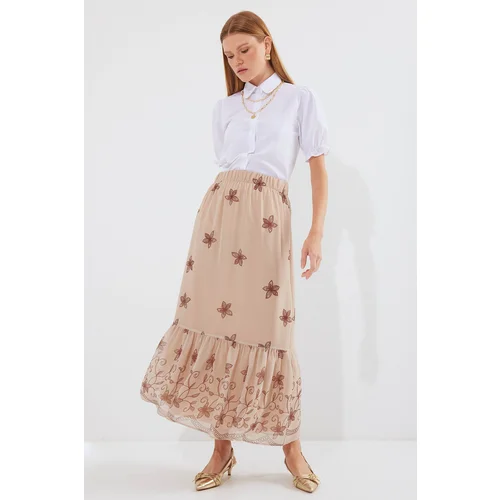 Bigdart 8010 Patterned Chiffon Skirt - Mink