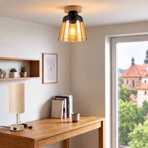  BRILAGI-LED Plafonsko svetlo R GLASS 1xE27/60W/230V prečnik 15,5 cm hrast/dimljeno bež Slike