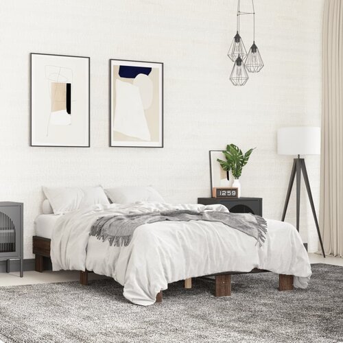 VidaXL Okvir za krevet smeđi hrast 135x190cm konstruirano drvo i metal Slike