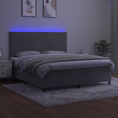  Krevet box spring s madracem LED svjetlosivi 180x200 cm bar&amp;scaron;un Slike