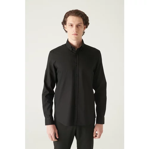 Avva Men's Black Oxford 100% Cotton Standard Fit Regular Cut Shirt