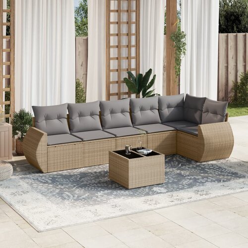  7-dijelni set vrtnih sofa od poliratana s jastucima bež Slike