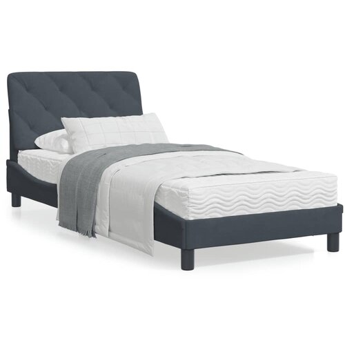 VidaXL Postelja z vzmetnico temno siva 90x200 cm žamet Slike