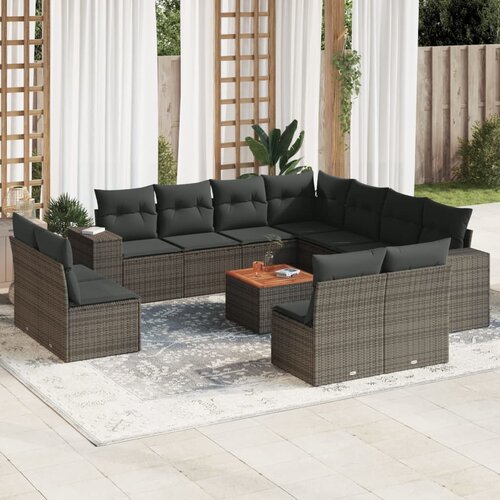 vidaXL 12-dijelni set vrtnih sofa od poliratana s jastucima sivi Cijene