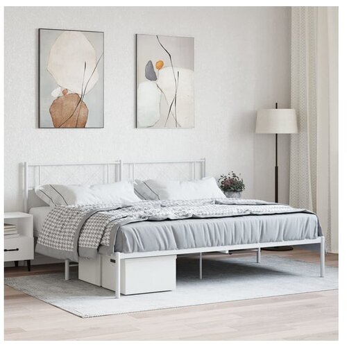 VidaXL Kovinski posteljni okvir z vzglavjem bel 200x200 cm Slike