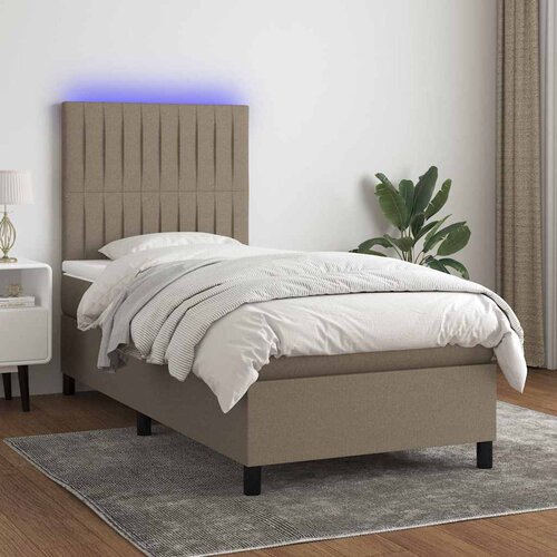  Krevet box spring s madracem LED smeđesivi 90x190 cm tkanina Cijene