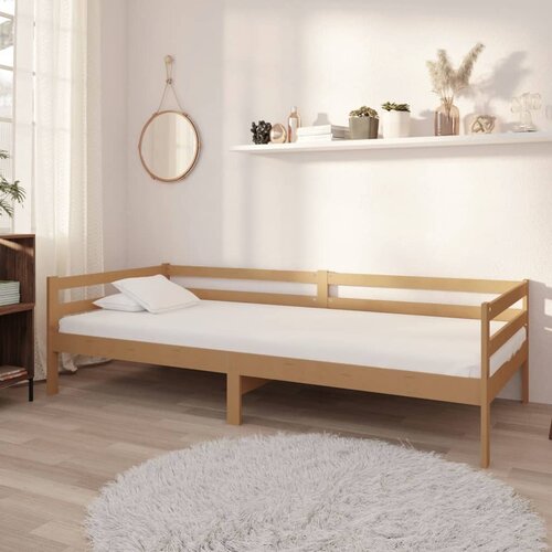 VidaXL Dnevna postelja z vzmetnico 90x200 cm medeno rjava borovina Slike
