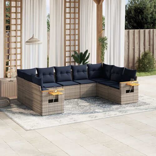 vidaXL 9-dijelni set vrtnih sofa od poliratana s jastucima sivi Cijene