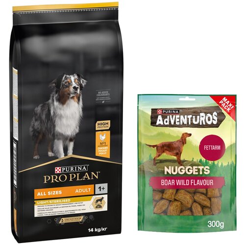 Pro Plan PURINA suha pasja hrana 14 kg + Adventuros Nuggets priboljški 300 g gratis! - All Sizes Adult Light/Sterilised Cene