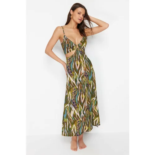 Trendyol Abstract Patterned Midi Woven Cut Out/Window Beach Dress