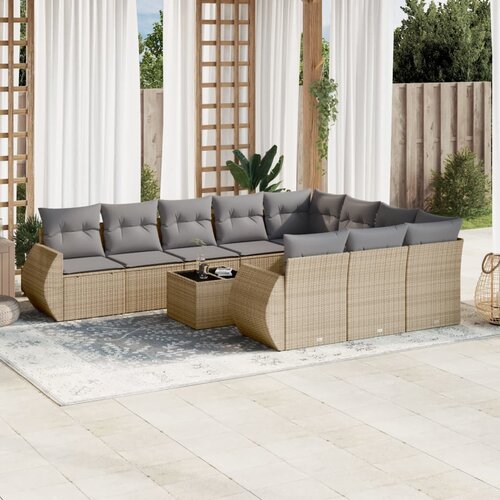 vidaXL 11-dijelni set vrtnih sofa od poliratana s jastucima bež Cijene