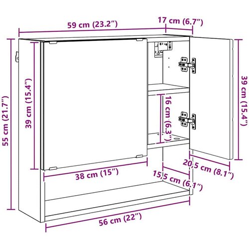 VidaXL Ogledalo ormar sonoma hrast 59 x 17 x 55 cm Konstruirano drvo Slike