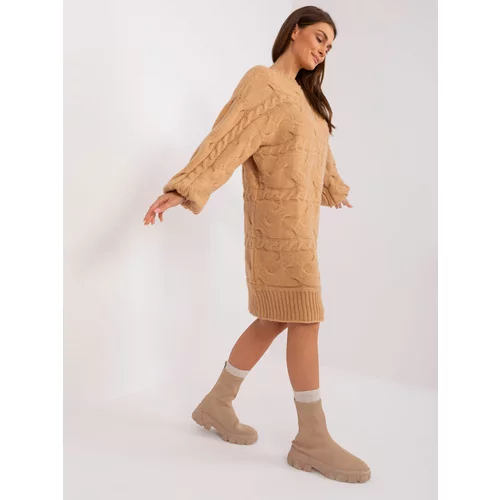 Fashion Hunters Camel knitted dress with cables