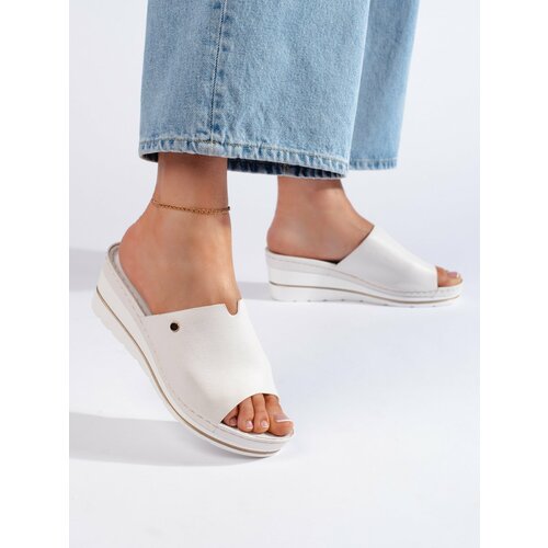 Shelvt White comfortable women's wedge flip-flops Cene