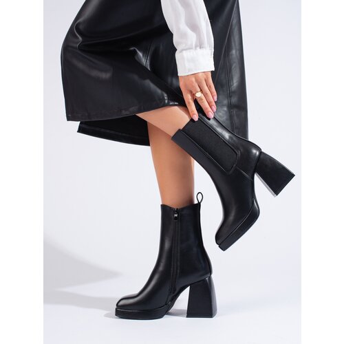 SHELOVET Women's Chelsea boots with a wide heel black Cene