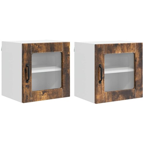  Zidni stakleni ormarić 2 pcs Dimljeni hrast 40 x 31 x 40 cm Slike