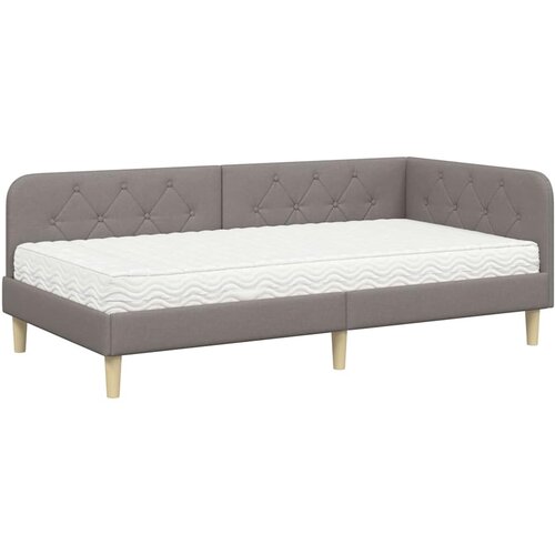 vidaXL Kotna postelja z vzmetnico z vzglavjem Taupe 90 x 190 cm blago, (5000107077) Cene