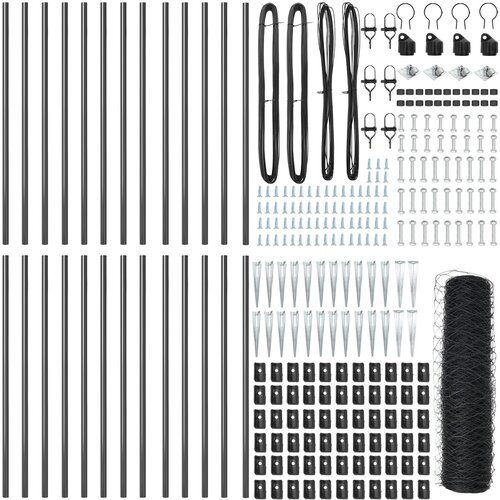 VidaXL Ograda u obliku heksagona Siva 0.6x50 m Čelik, Stupovi za ograde s &amp;scaron;iljkom 13 kom &amp;Oslash;32 mm 80 cm Galvanizirani čelik Slike